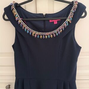 Betsey Johnson Navy Dress with Jewel Accents